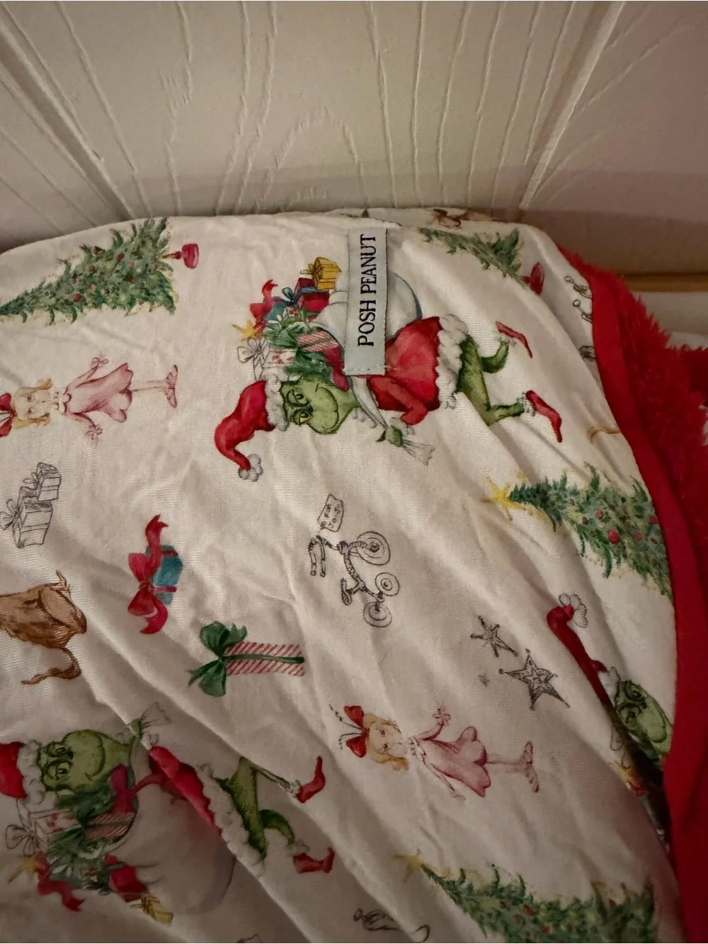 Kids Holiday Print blanket - White with Green & Red